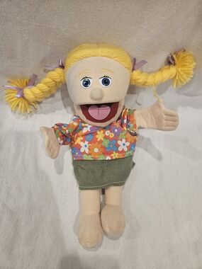 Silly Puppets Cindy Peach 14" Girl Hand Puppet Full Body Clothes Blonde Braids